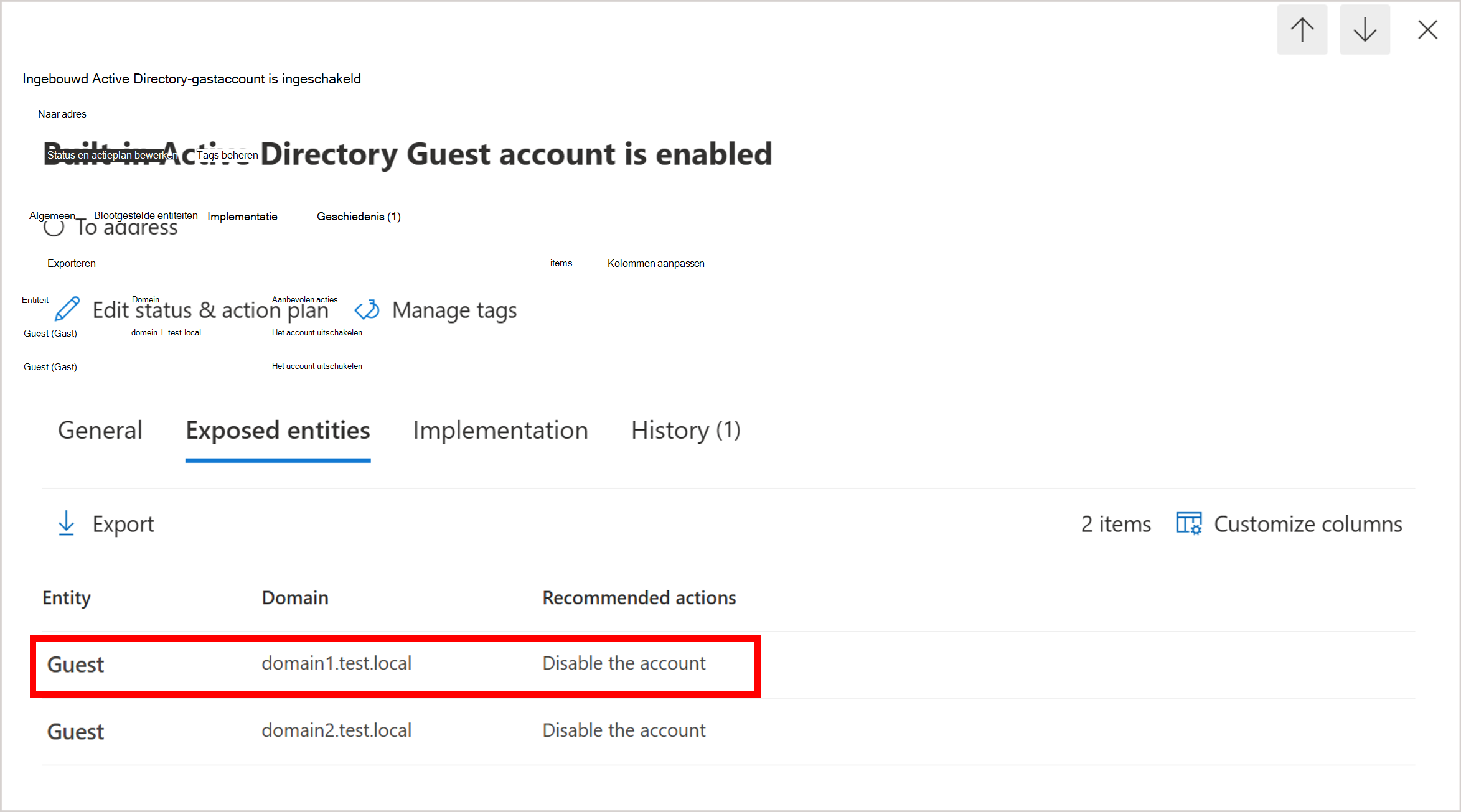Schermopname van het ingebouwde Active Directory-account is ingeschakeld.