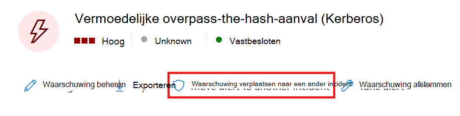 Schermopname van de optie om een waarschuwing te verplaatsen naar een ander incident.