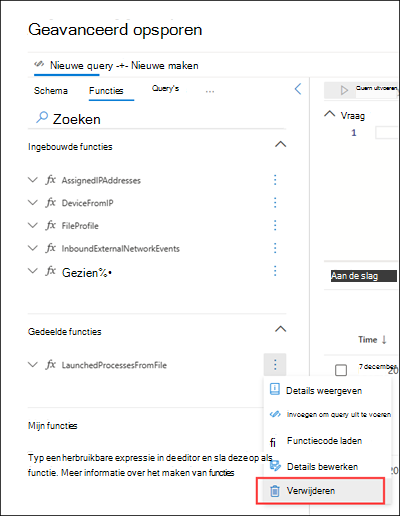 Schermopname van het verwijderen van een aangepaste functie.