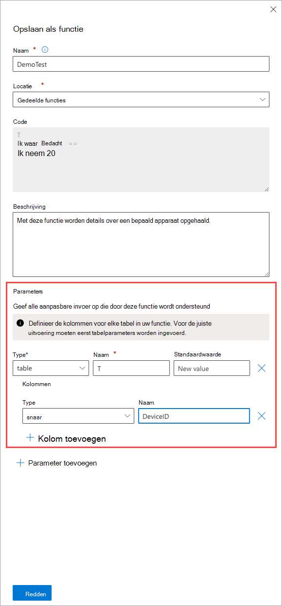 Tabelparameter in aangepaste functies
