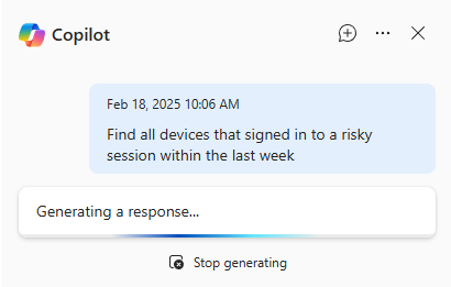 Schermopname van Security Copilot in geavanceerde opsporing die een reactie genereert.