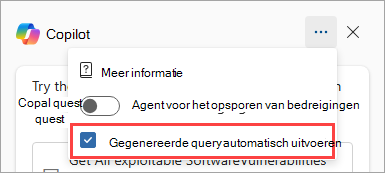 Schermopname van Security Copilot in geavanceerde opsporing met het menupictogram met drie puntjes voor instellingen.
