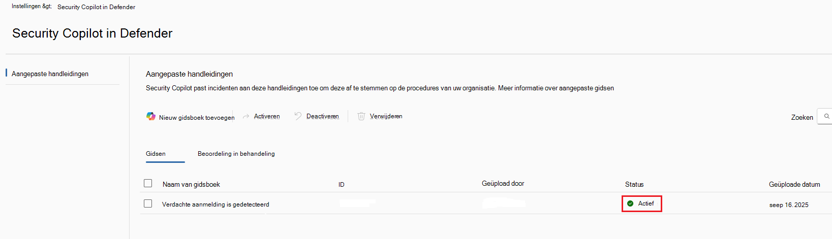 Schermopname van het tabblad Actieve gidsen.