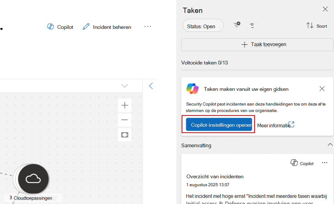 Schermopname van het openen van Copilot-instellingen in het taakvenster.