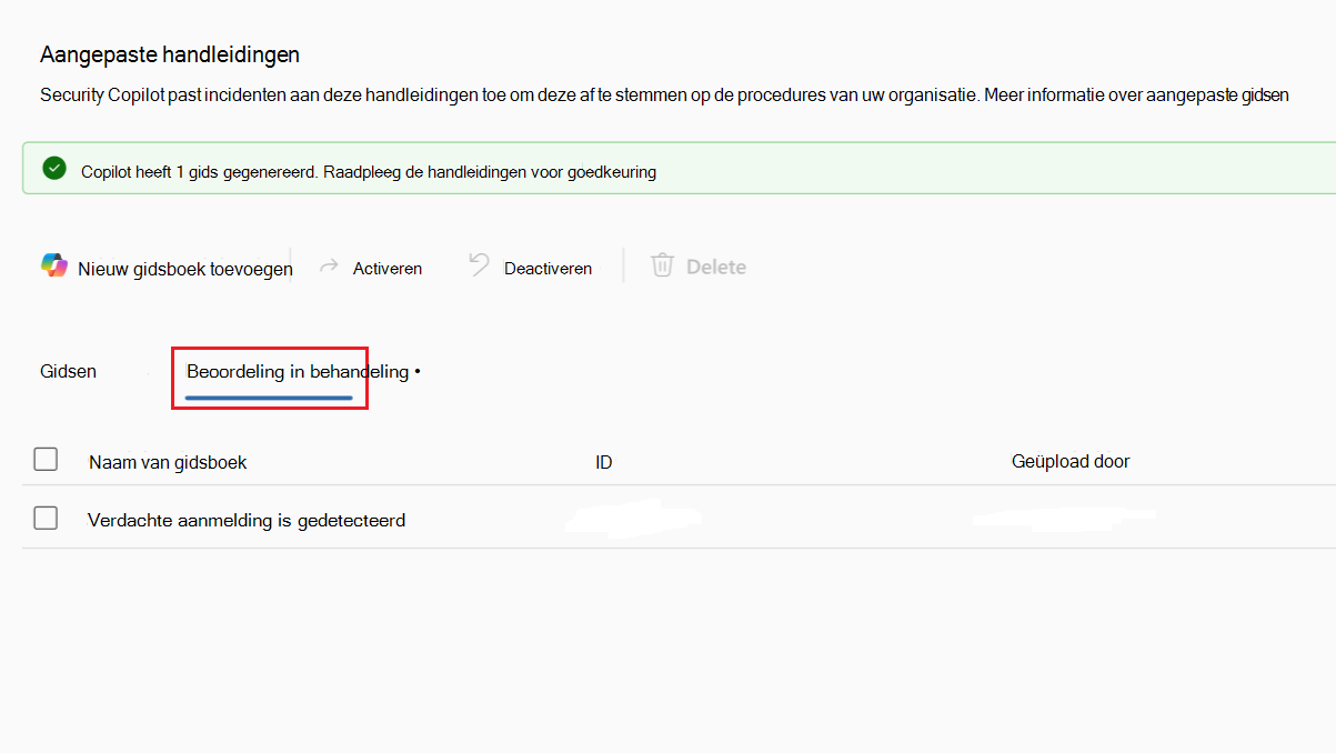 Schermopname van het tabblad Controleren in behandeling voor geüploade gidsen.