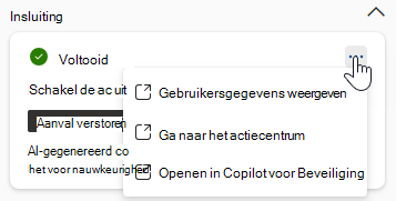 Schermopname van de opties die beschikbaar zijn voor gebruikers in een automation-antwoordkaart in het deelvenster Copilot in Microsoft Defender XDR.