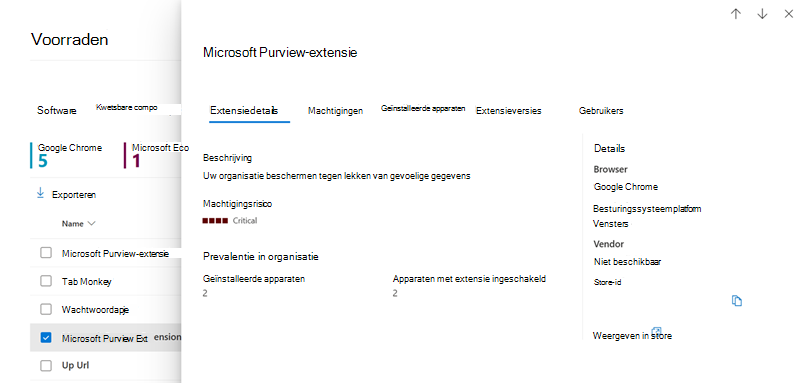 Schermopname van het detailvenster Browserextensies