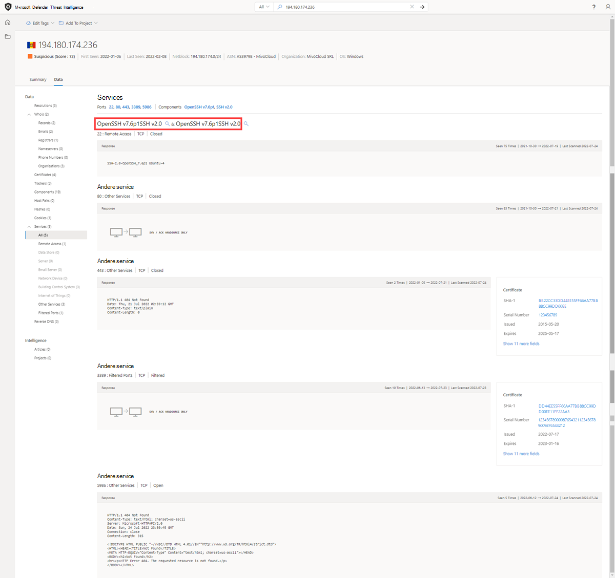 Data Sets Services-toepassingen die worden uitgevoerd