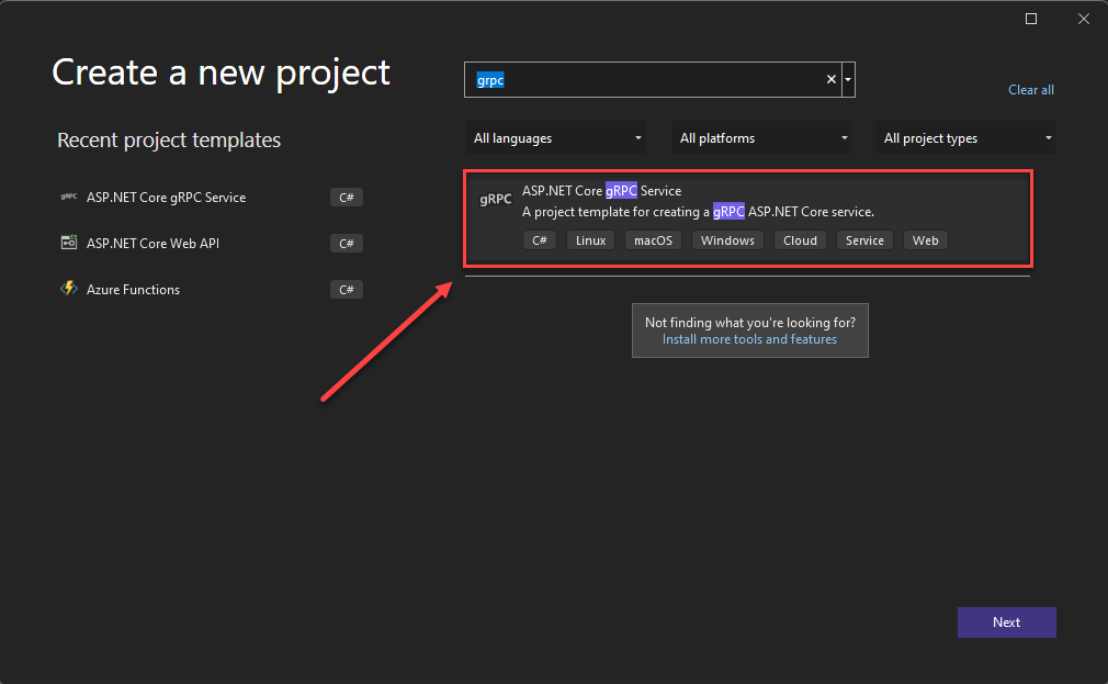 gRPC-ondersteuning in Visual Studio 2022