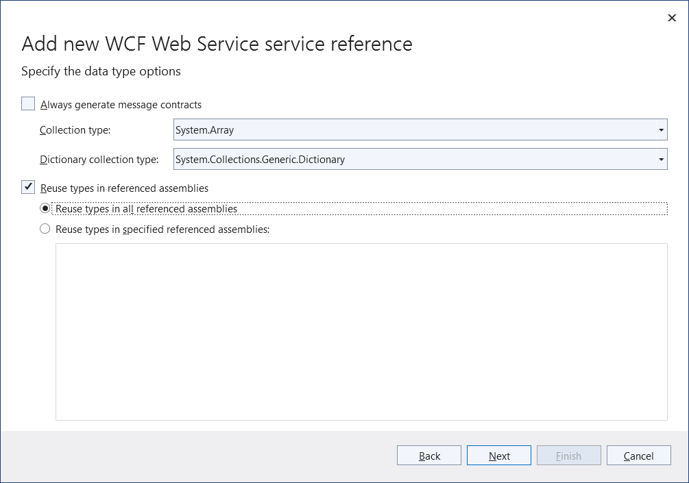 Tabblad Opties voor Visual Studio-gegevenstype voor .NET Core