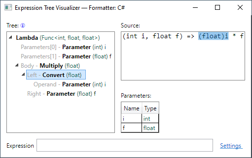 Schermopname van de expressiebomen-visualisator.