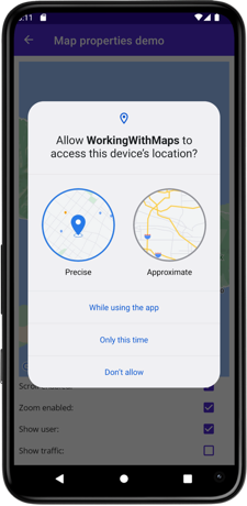 Schermopname van de locatiemachtigingsaanvraag voor Android.