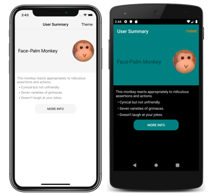 Schermopname van de hoofdpagina van een thema-app.