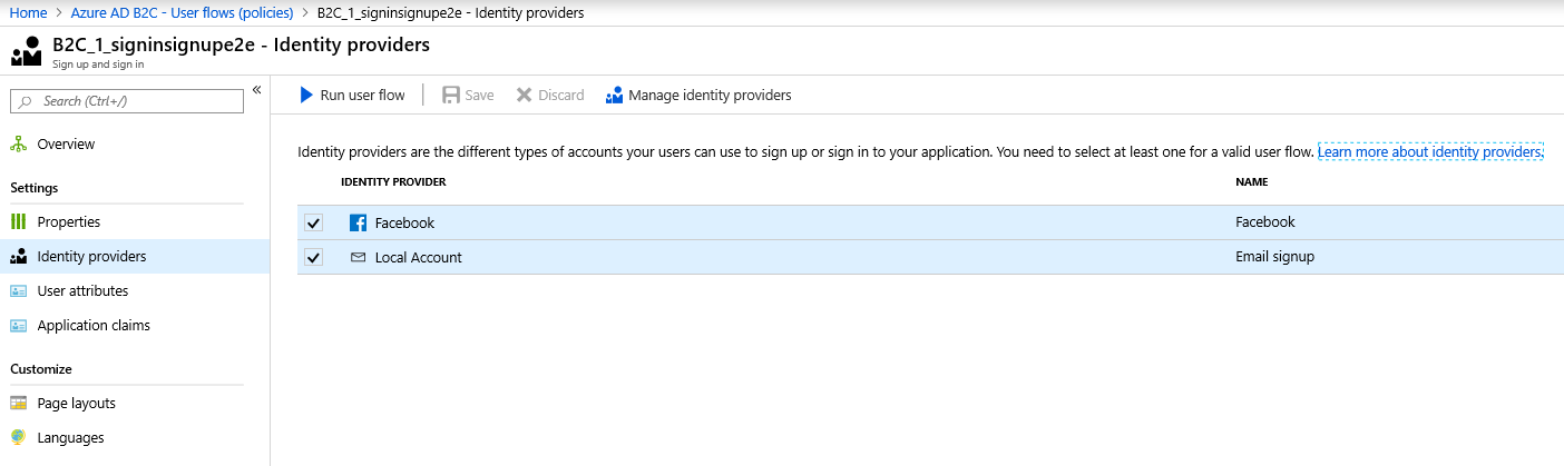 Select each Social Identity Provider to enable for your policy.