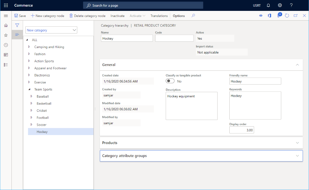 Schermopname van het maken van een nieuw knooppunt voor producthiërarchie.