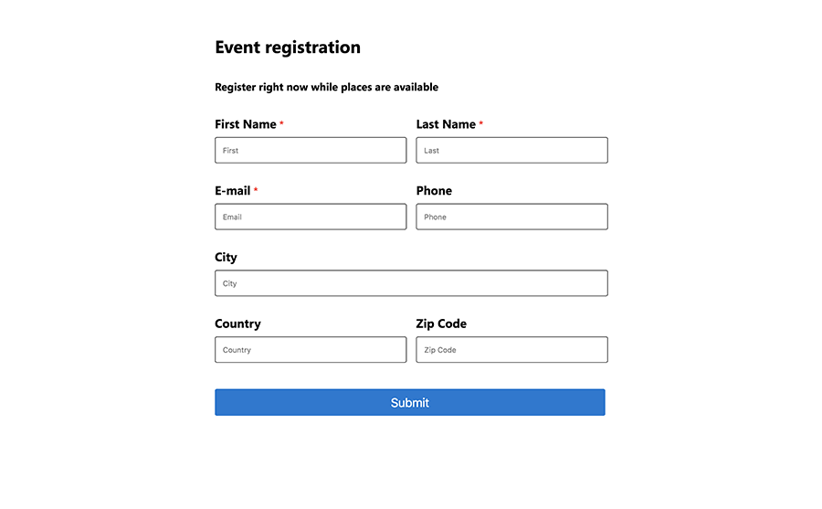 Voorbeeld van formulier voor gebeurtenisregistratie.