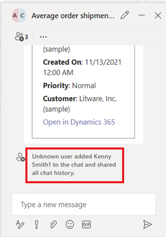 Tekst waarmee wordt aangegeven dat een onbekende gebruiker is toegevoegd aan een chat.