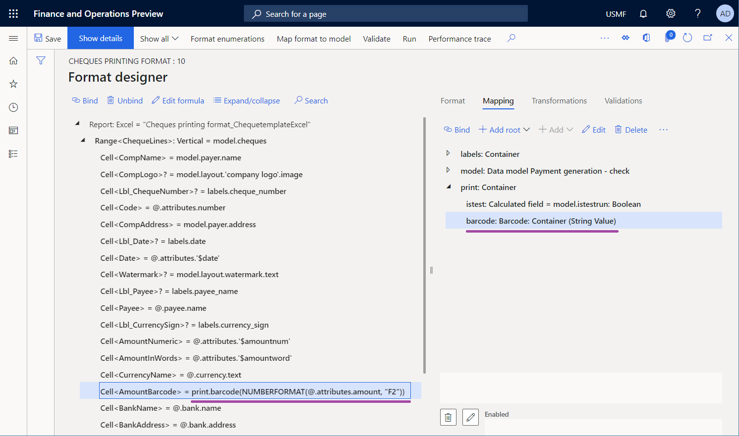 Aangepaste binding in de ER Operations-ontwerper.