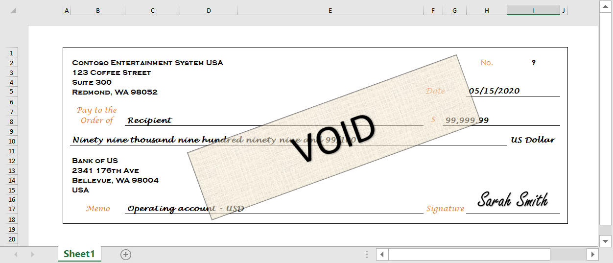 Ggenereerde betaalcheque in Excel.