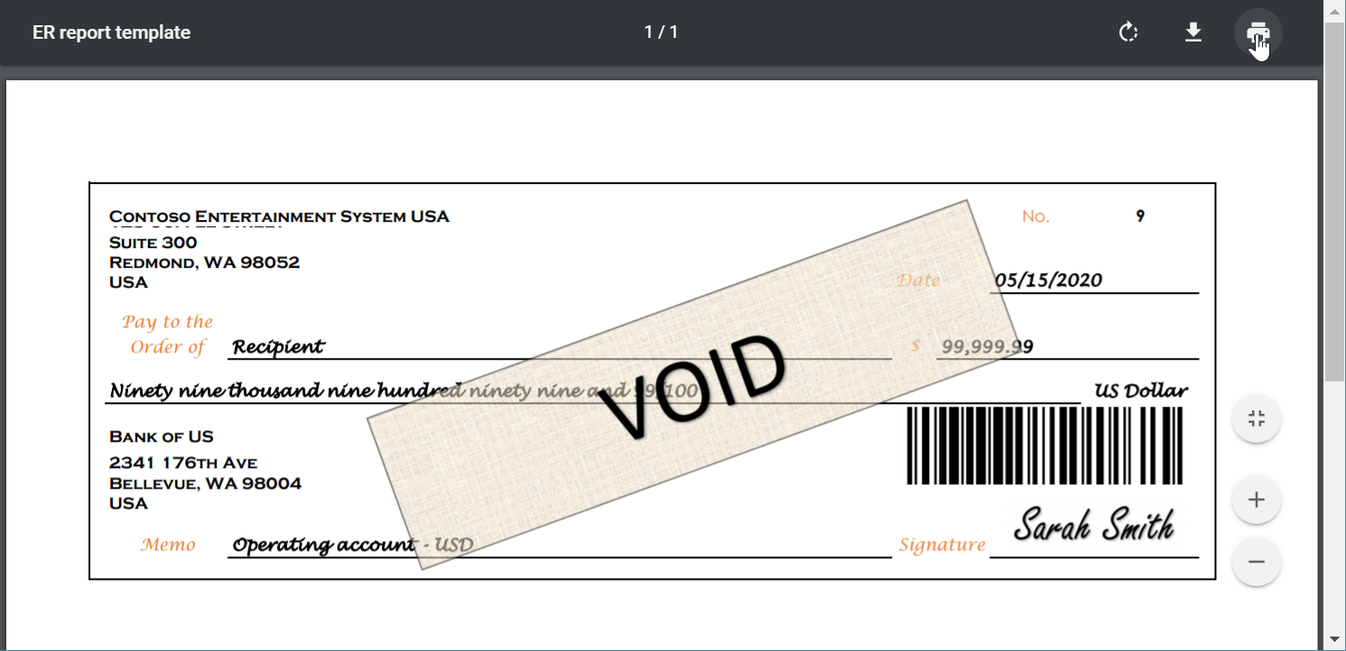 Voorbeeld van de PDF van een betaalcheque.