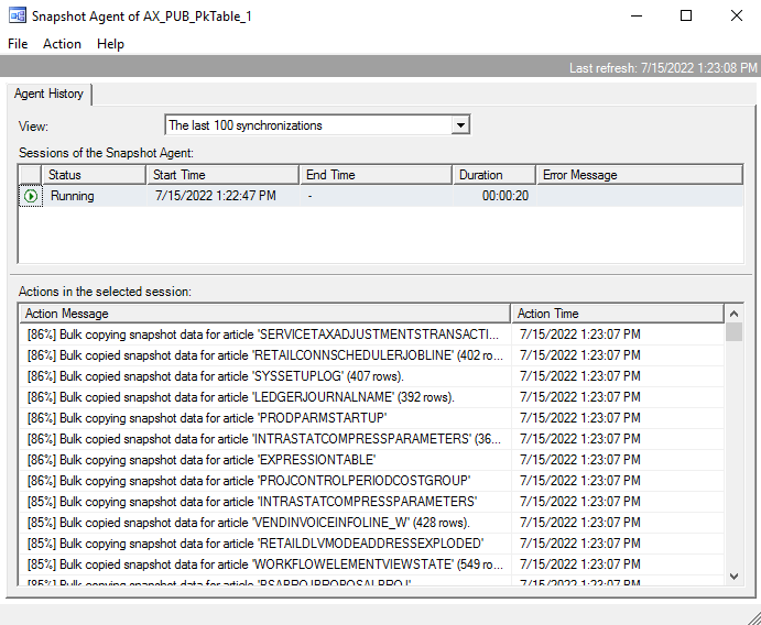 Screenshot of snapshop agent details in the Snapshot Agent window.