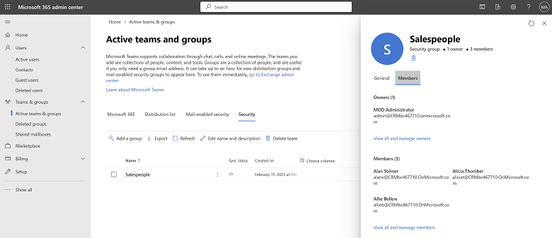 Toont pagina's voor het maken van beveiligingsgroepen in Microsoft 365-beheercentrum