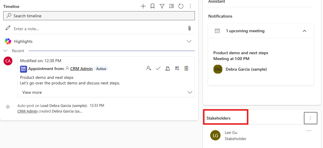 Screenshot van het gedeelte Stakeholders van het leadformulier.