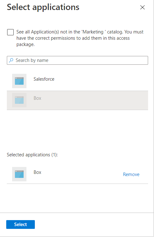 Access-pakket - Resourcerollen toevoegen - Toepassingen selecteren