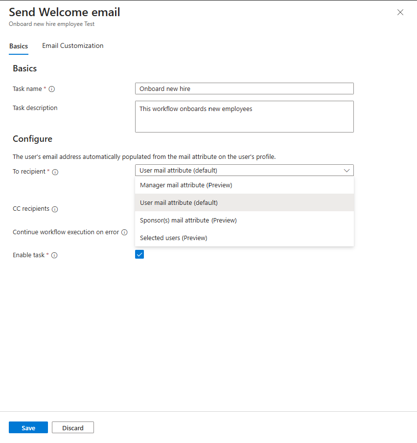Screenshot van de basisprincipes van het aanpassen van e-mailtaken.
