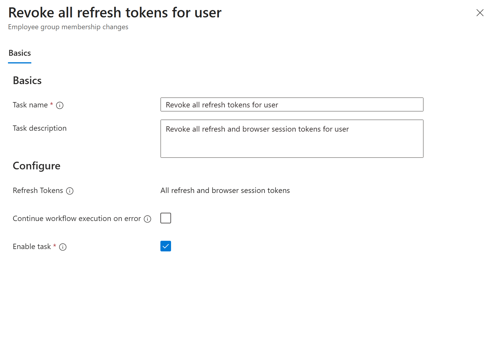 Schermafbeelding van de taak om refresh tokens in te trekken.