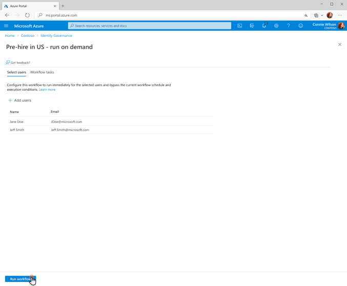 schermopname van een werkstroom die op aanvraag wordt uitgevoerd.