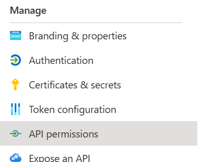 Het Microsoft Entra App-registratie API-machtigingenmenu-item.