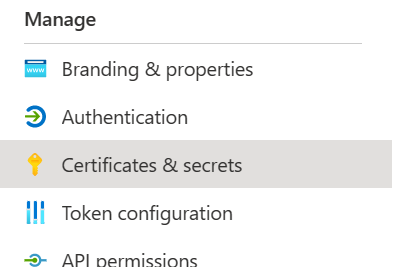 Het menu-item Registratiecertificaten en geheimen van Microsoft Entra App.