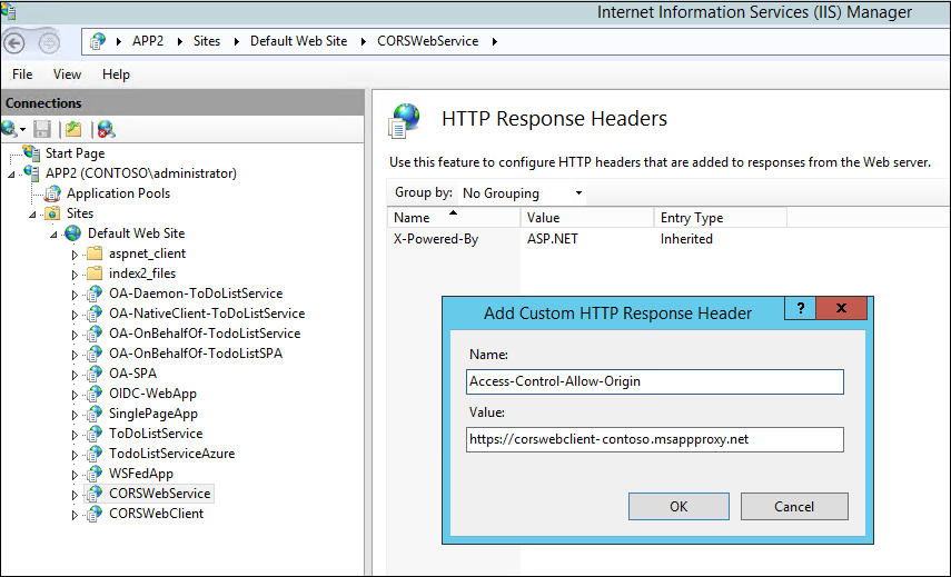 Schermopname van het toevoegen van een aangepaste antwoordheader in IIS Manager.