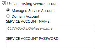 Schermopname van het selecteren van een beheerd serviceaccount in Windows Server.