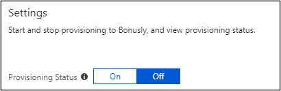 Screenshot of the Settings section. The Provisioning status toggle is set to Off.