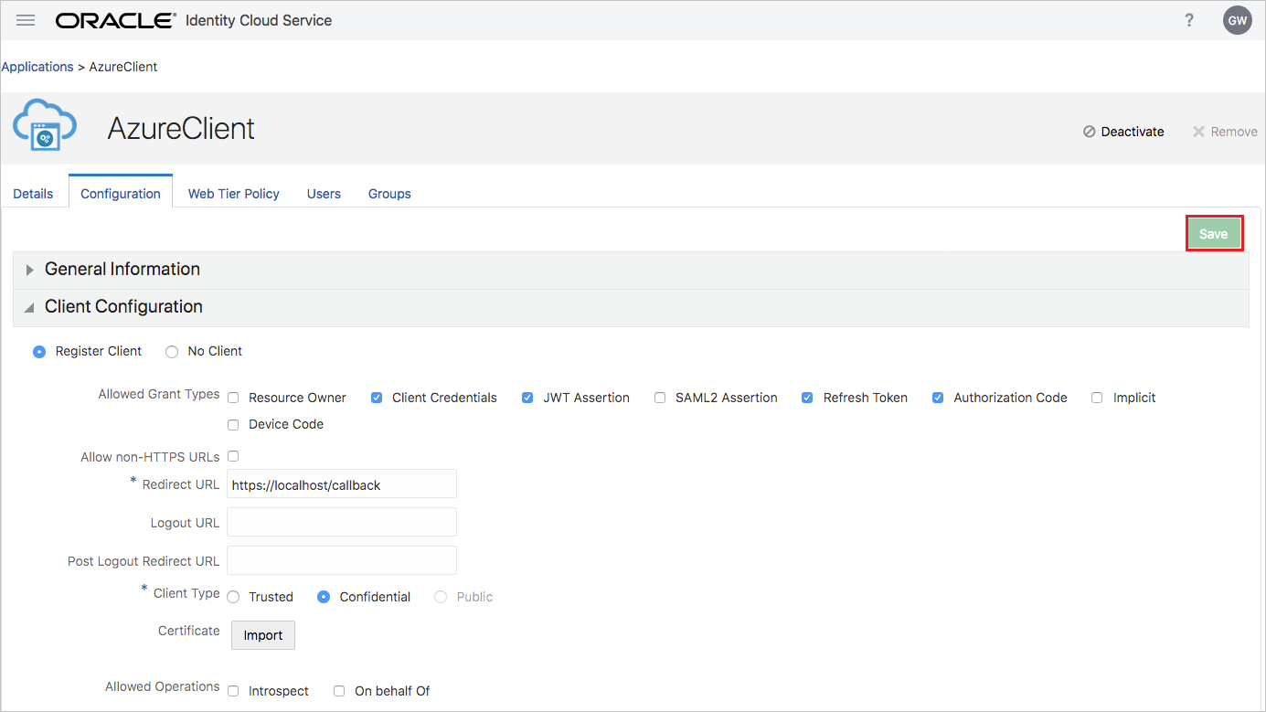 Schermopname van de Oracle-configuratie.