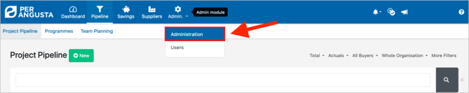 Schermopname die het beheerdersaccount toont