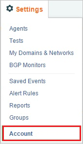 Screenshot toont Account geselecteerd in het menu Instellingen.