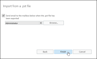 In the Import from a .pst file wizard in the EAC, select whether to receive notification messages.