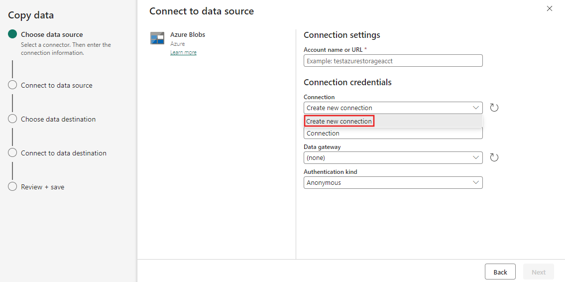 Schermopname die laat zien waar u Nieuwe verbinding moet selecteren.