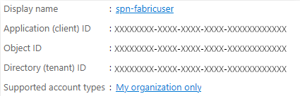 Schermopname met de details van een nieuwe service-principal.