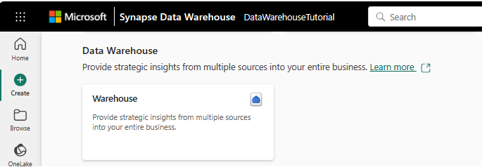 Schermopname die laat zien waar u de kaart Warehouse selecteert in de hub Maken.