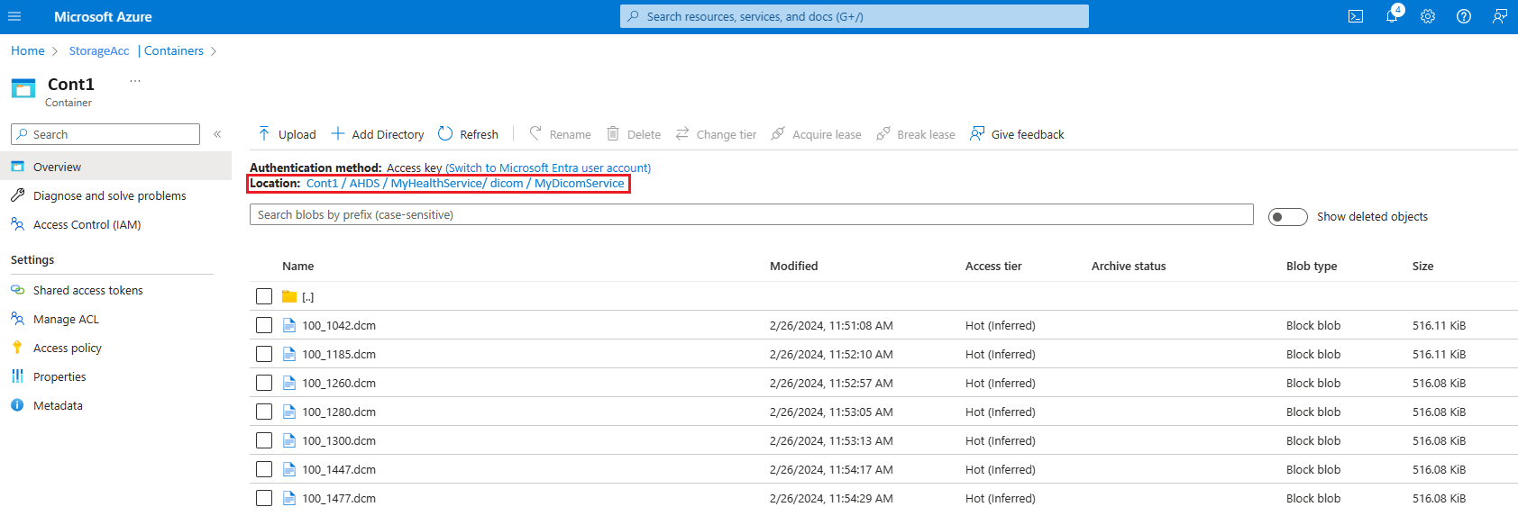 Een schermopname van de Azure Portal met de geüploade gegevens.