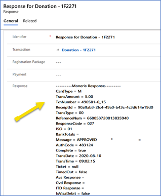 Review the Response for Donation record Review the Response for Donation record.