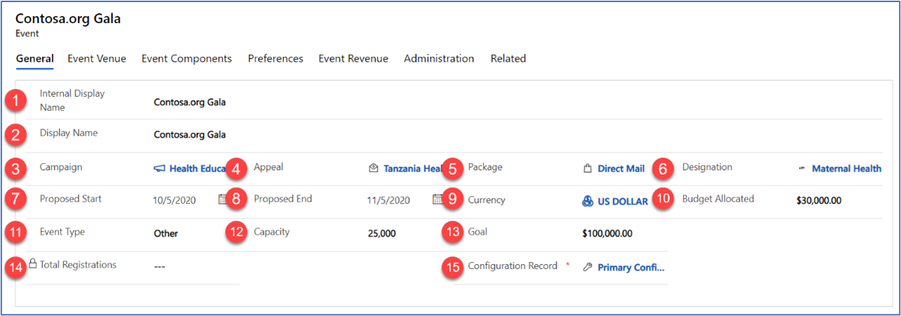 Work with the General tab of an event setup record Work with the General tab of an event setup record.