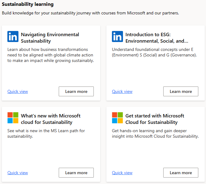 Schermopname van de trainingtegels in Microsoft Cloud-oplossingencentrum.