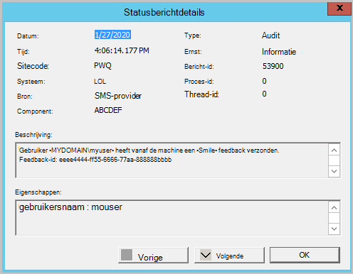 Statusbericht voor het verzenden van feedback.