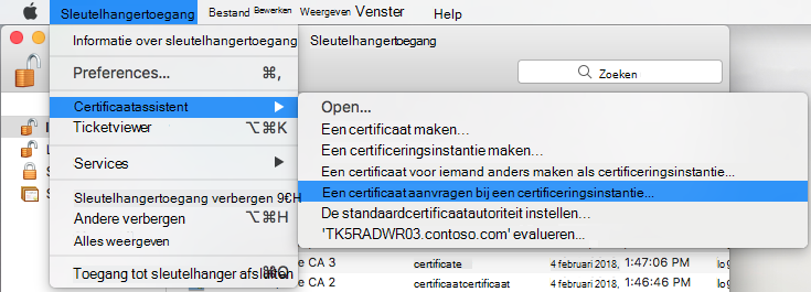 Een certificaat aanvragen bij een certificeringsinstantie in Sleutelhangertoegang