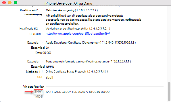 iPhone-informatie - Vingerafdruk SHA1-tekenreeks